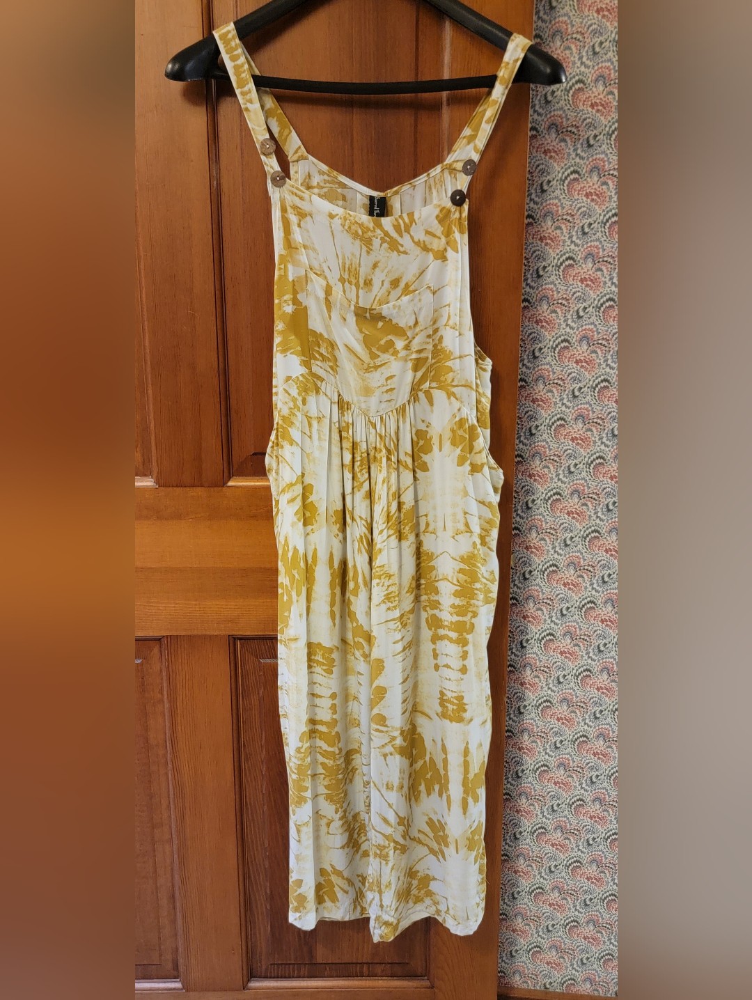 Sacred Threads Os Mustard Tie Dye Harem Jumpsuit Boho Overalls Pockets